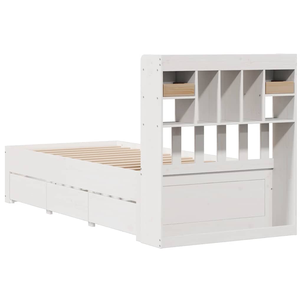 Letto Libreria senza Materasso Bianca 90x200 cm Legno di Pino | homemem39