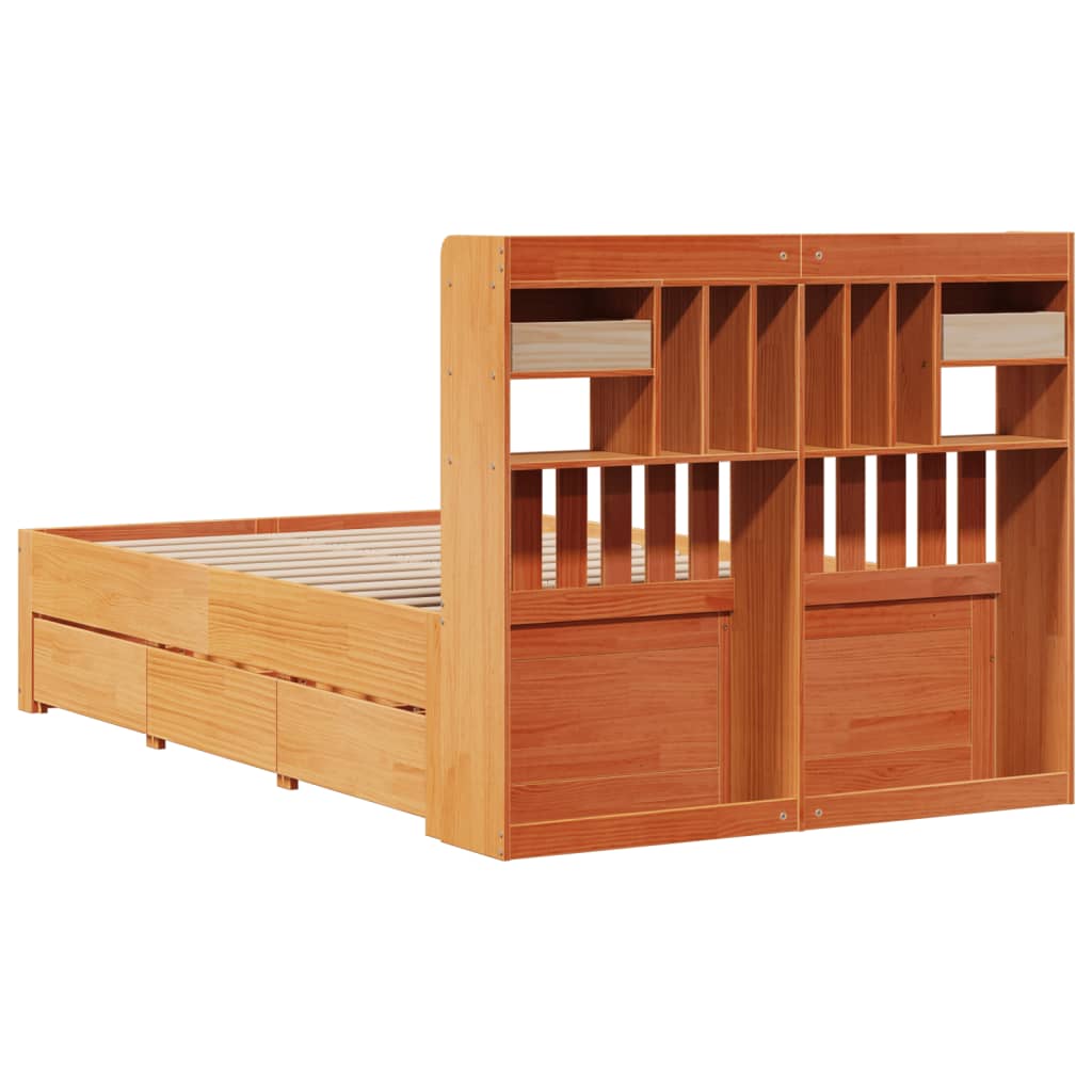 Letto Libreria senza Materasso Marrone Cera 135x190 cm in Pino | homemem39