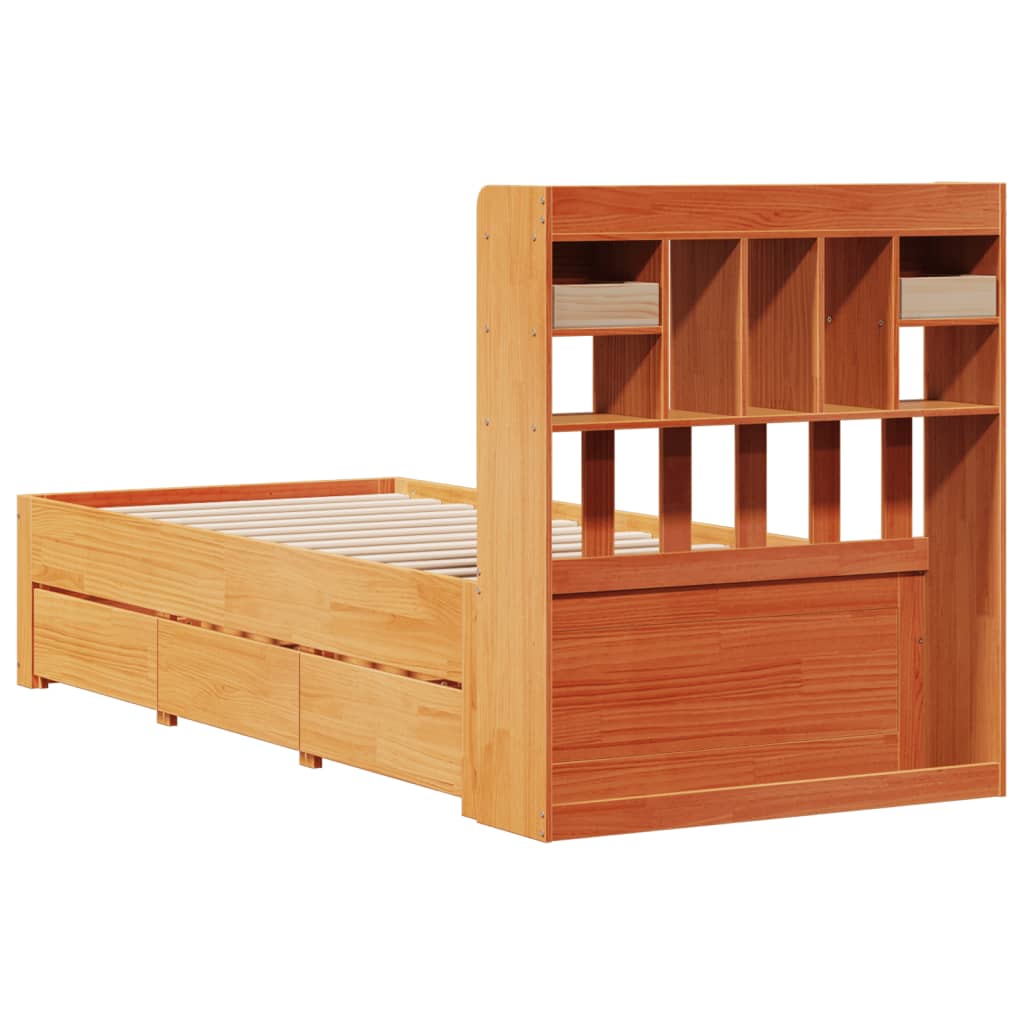 Letto Libreria senza Materasso Marrone Cera 75x190 cm in Pino | homemem39