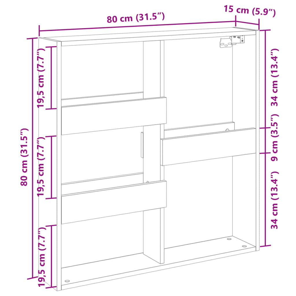 Armadietto a Muro Rovere Marrone 80x15x80 cm Legno Multistrato | homemem39