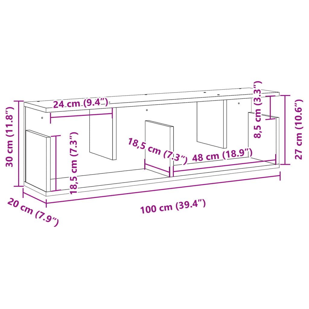Mobile a Parete 100x20x30cm Rovere Marrone in Legno Multistrato