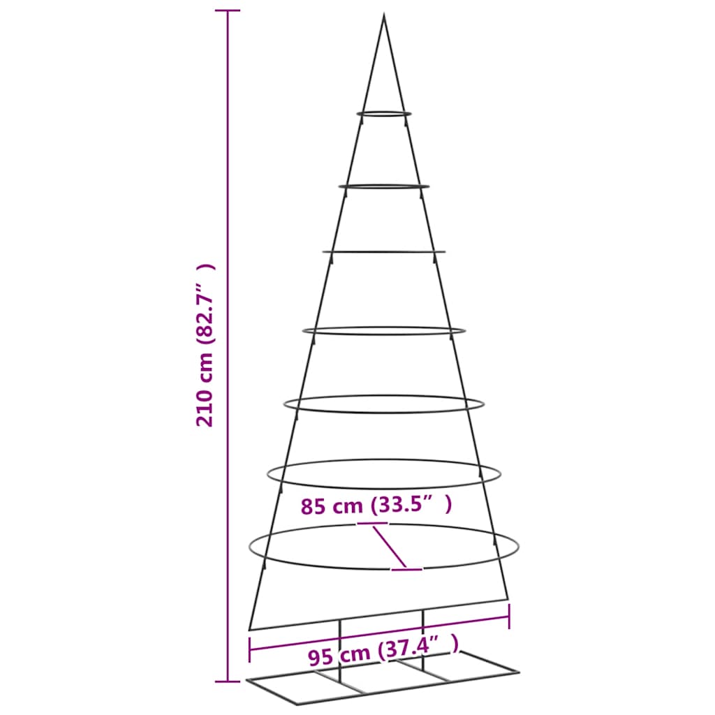 Albero di Natale Decorativo in Metallo Nero 210 cm