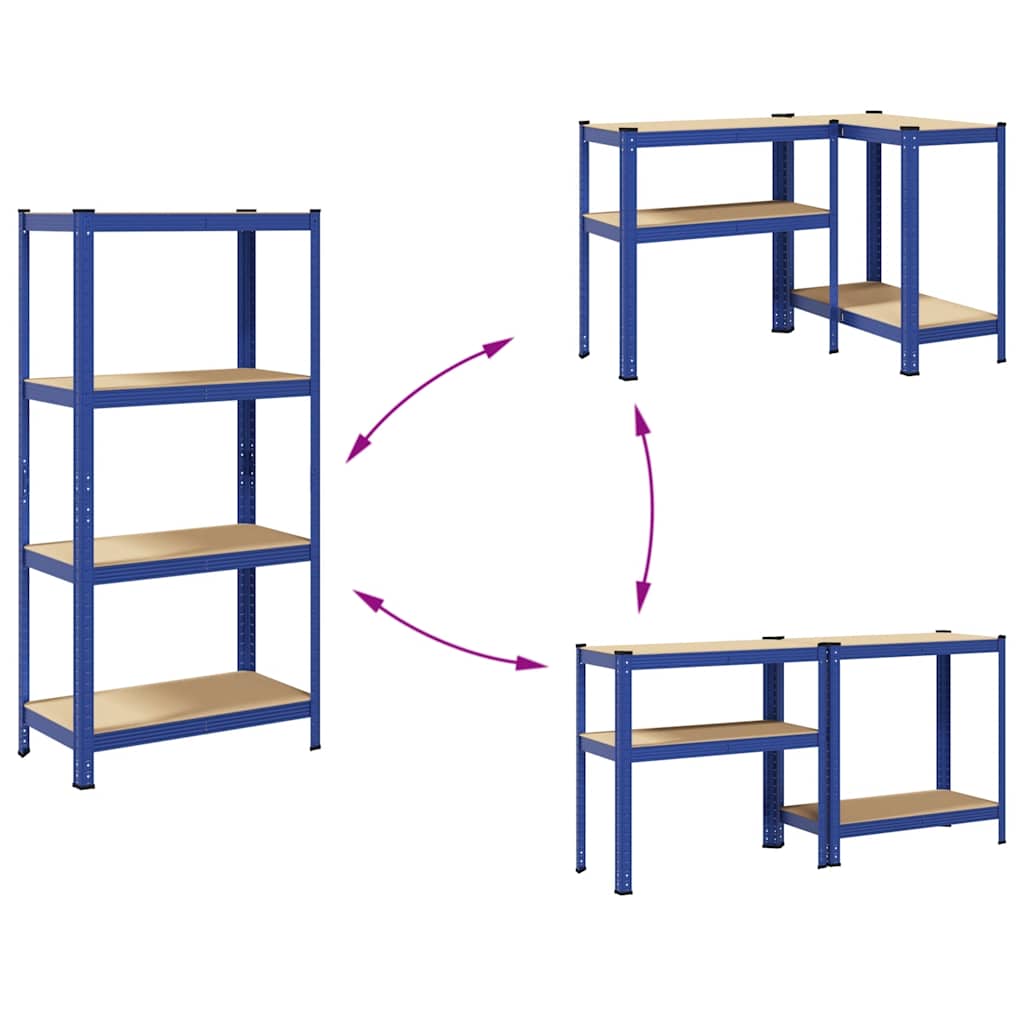 Mensola 4 Strati Blu in Acciaio e Legno Multistrato - homemem39
