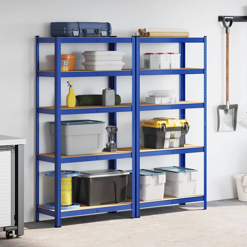 Mensole Portaoggetti 5 Strati 2pz Blu Acciaio Legno Multistrato - homemem39