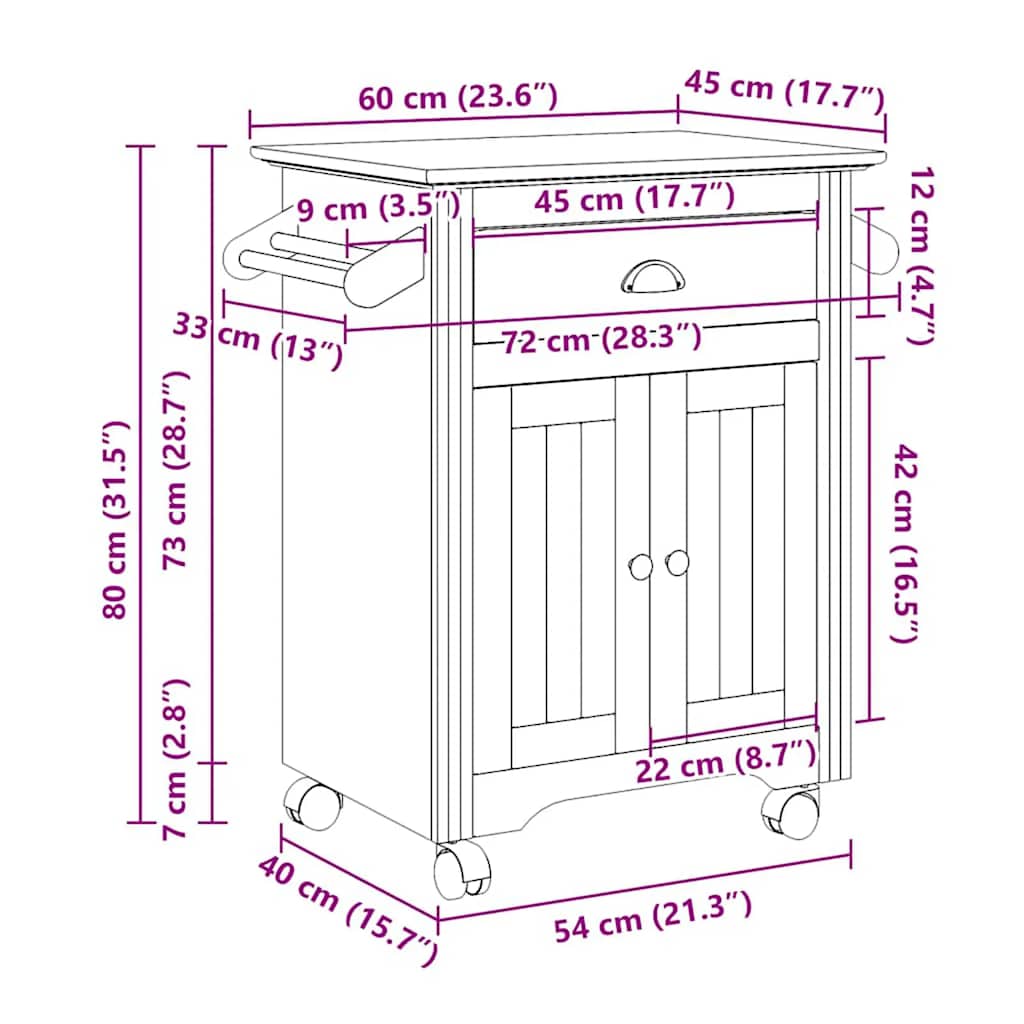 Carrello da Cucina BODO Bianco e Marrone 72x45x80 cm - homemem39