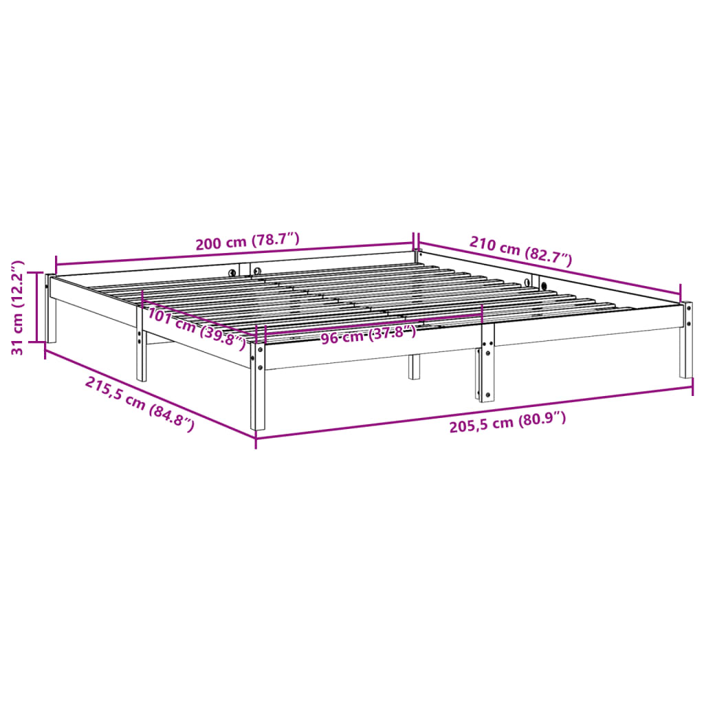 Letto Extra Lungo senza Materasso 200x210 cm in Legno di Pino | homemem39