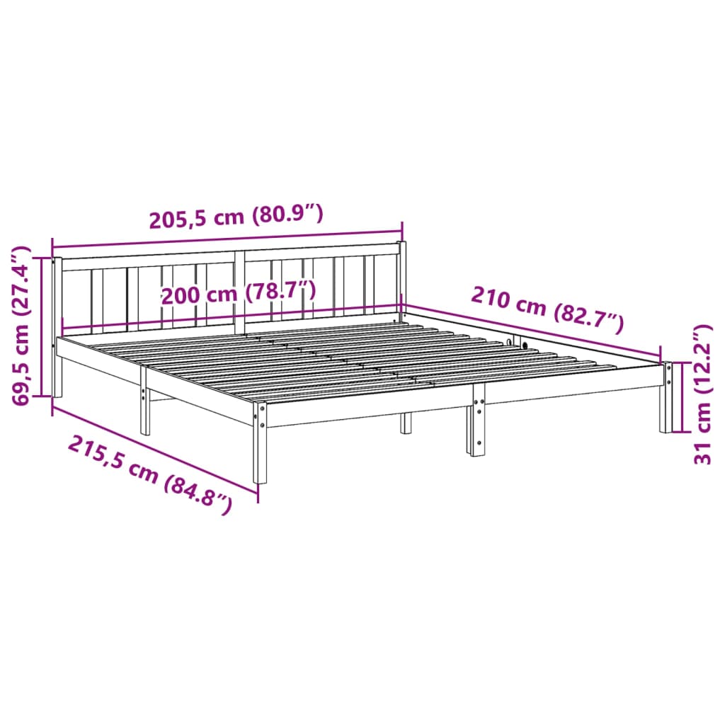 Letto Extra Lungo senza Materasso 200x210 cm in Legno di Pino