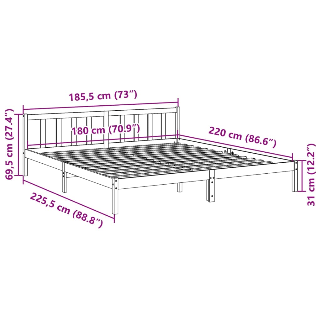 Letto Extra Lungo senza Materasso 180x220 cm in Legno di Pino