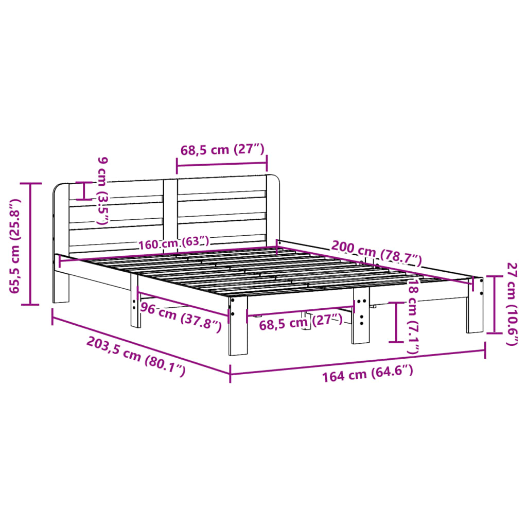Letto senza Materasso Bianco 160x200 cm Legno Massello di Pino | homemem39