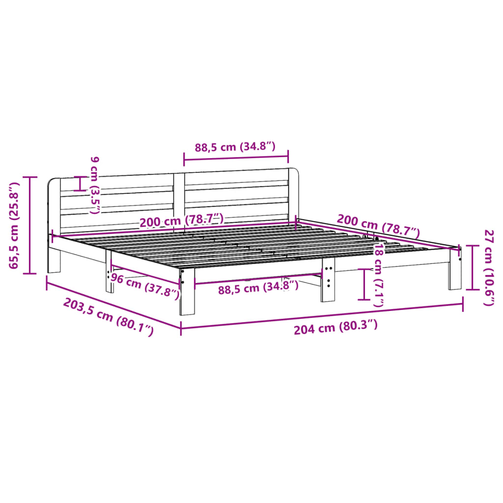 Letto senza Materasso Marrone Cera 200x200 cm in Legno di Pino | homemem39