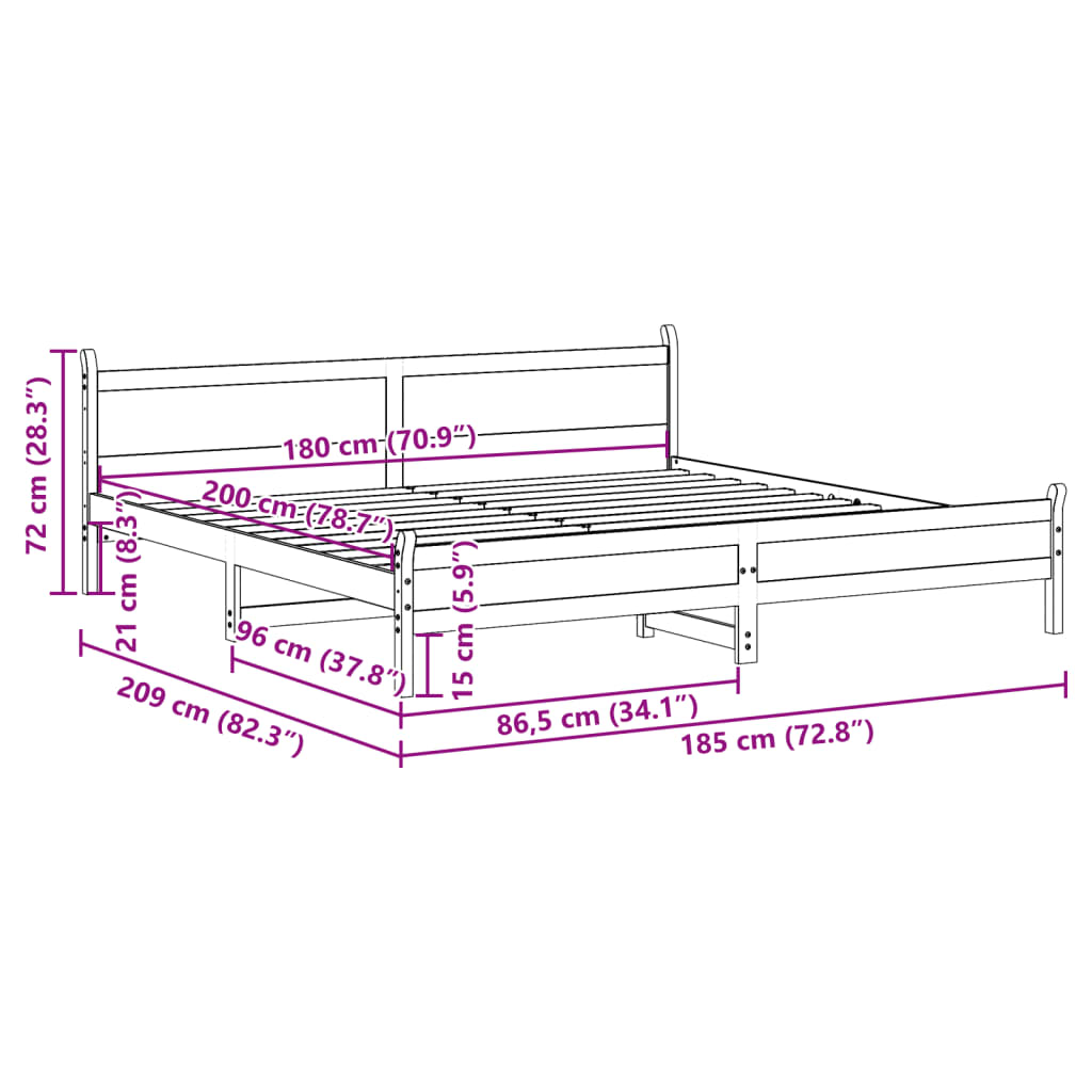 Letto senza Materasso Bianco 180x200 cm Legno Massello di Pino | homemem39