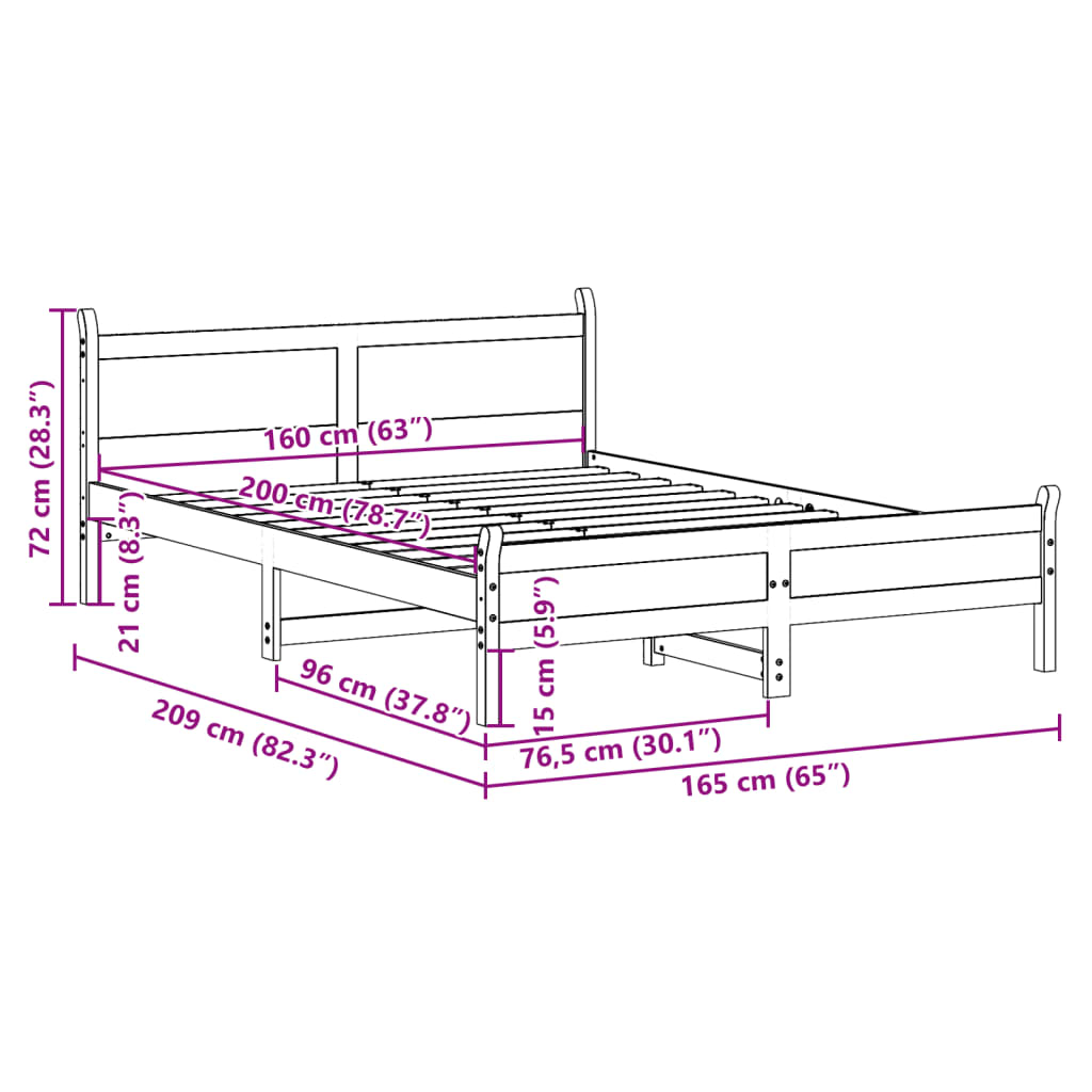 Letto senza Materasso 160x200 cm in Legno Massello di Pino | homemem39