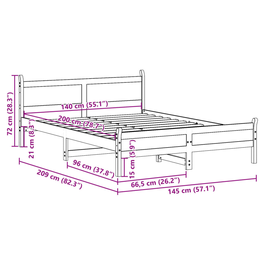 Giroletto senza Materasso Marrone Cera 140x200cm Massello Pino | homemem39