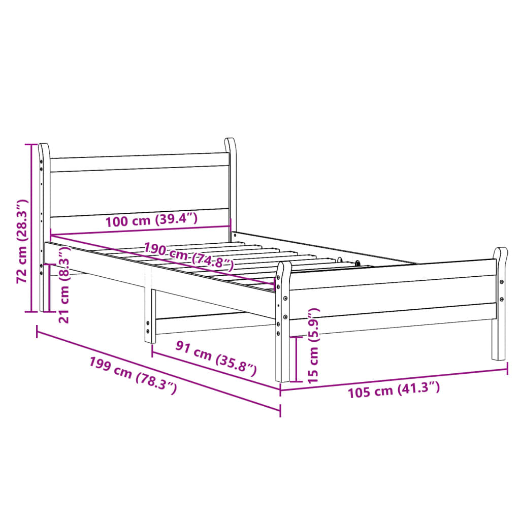 Letto senza Materasso Marrone Cera 100x200 cm in Legno di Pino | homemem39