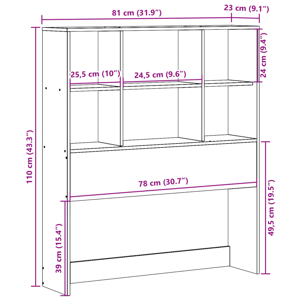 Testiera con Ripiani Marrone Cera 75 cm in Legno di Pino - homemem39