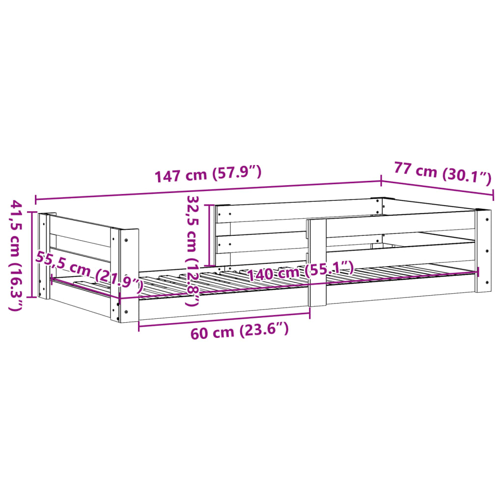 Letto senza Materasso 70x140 cm in Legno di Pino | homemem39