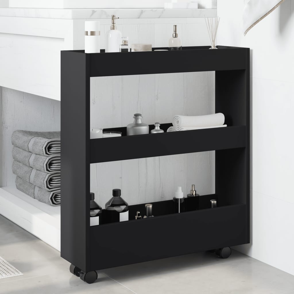 Carrello Portaoggetti Stretto a 3 Livelli Nero in Truciolato - homemem39