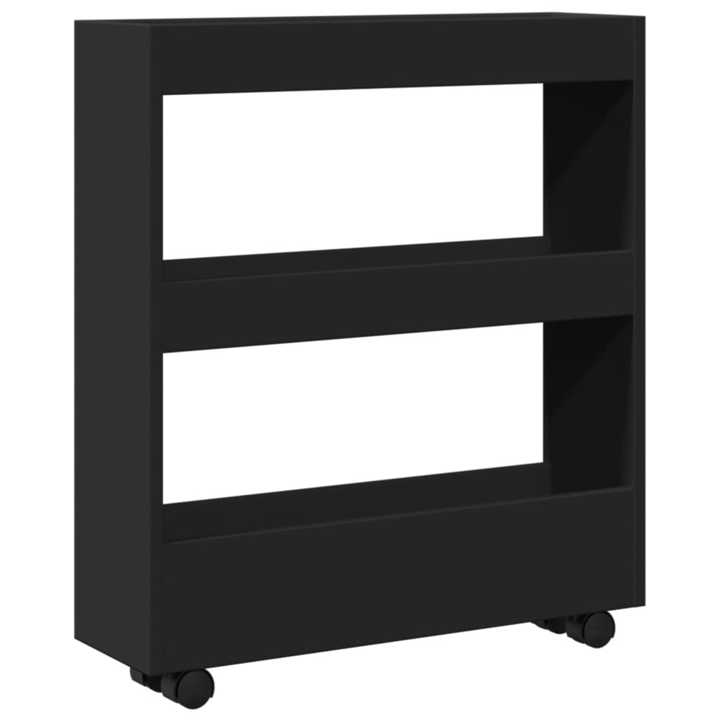 Carrello Portaoggetti Stretto a 3 Livelli Nero in Truciolato - homemem39