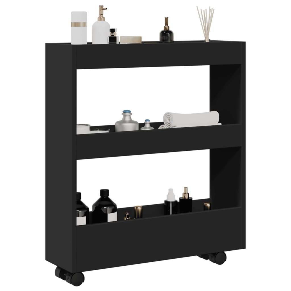 Carrello Portaoggetti Stretto a 3 Livelli Nero in Truciolato - homemem39