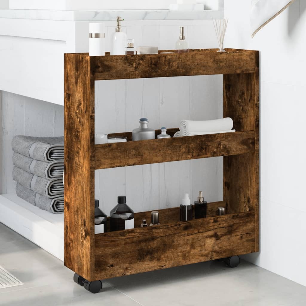 Carrello Stretto a 3 Livelli Rovere Fumo in Truciolato