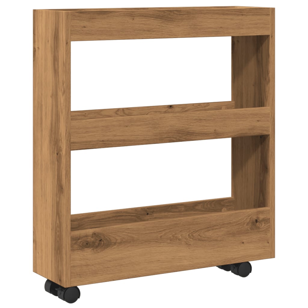 Carrello Stretto a 3 Livelli Rovere Artigianale in Truciolato - homemem39