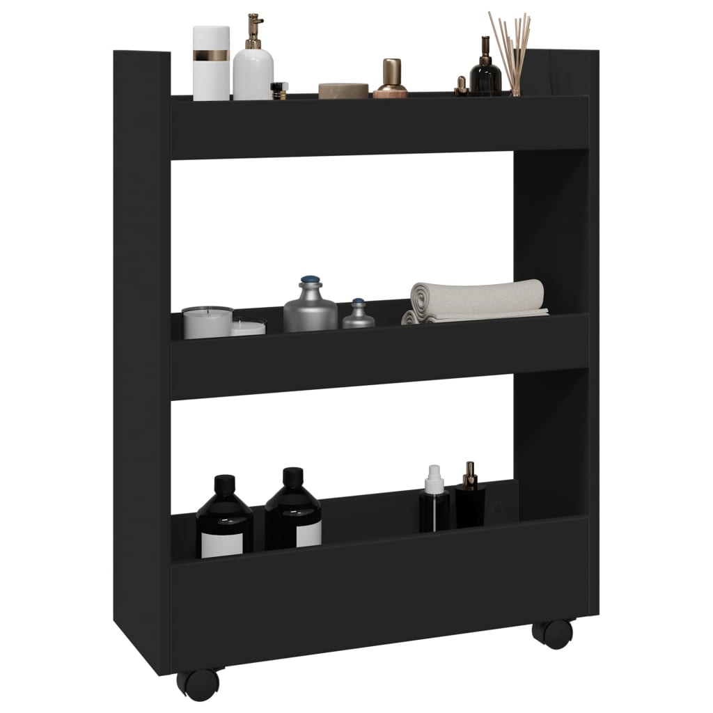 Carrello Portaoggetti Stretto a 3 Livelli Nero in Truciolato - homemem39