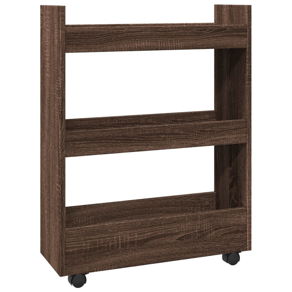 Carrello Stretto a 3 Livelli Rovere Marrone in Truciolato - homemem39