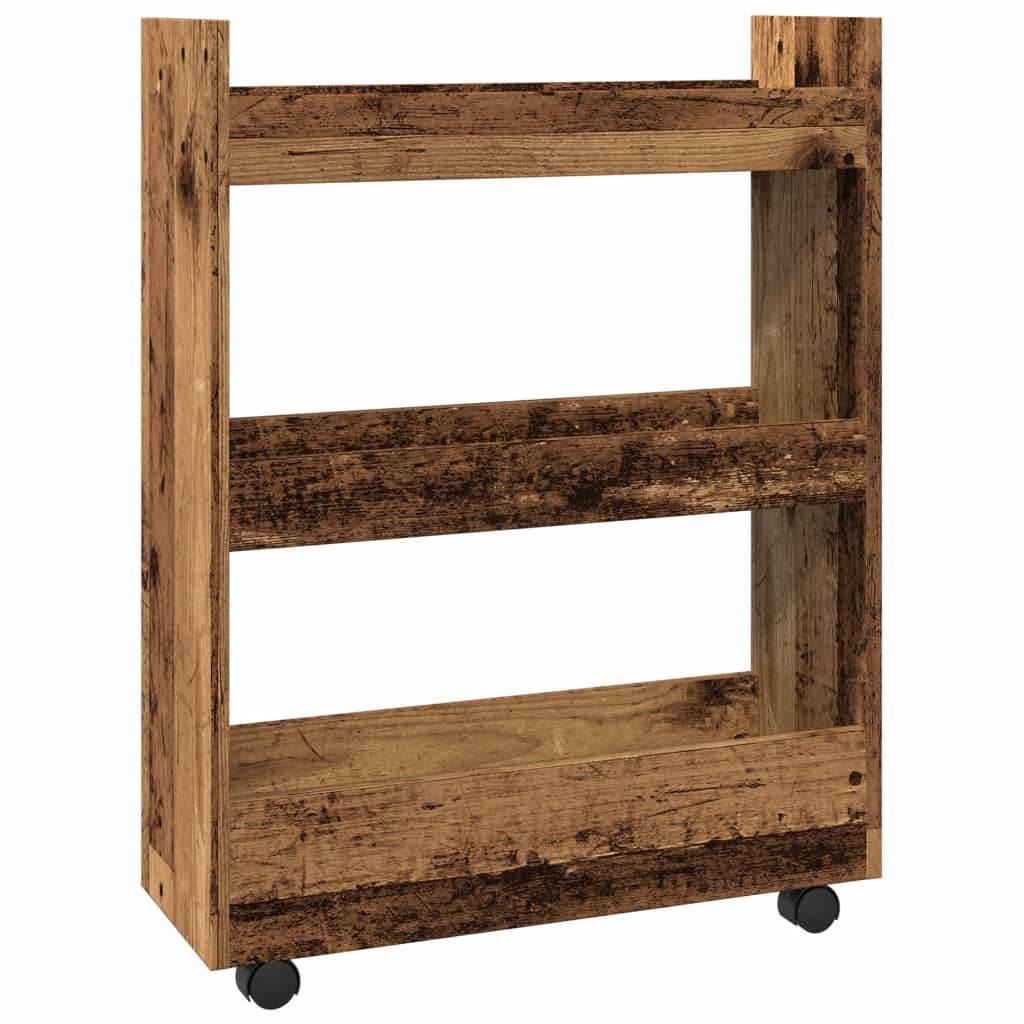 Carrello Stretto a 3 Livelli Legno Antico in Truciolato