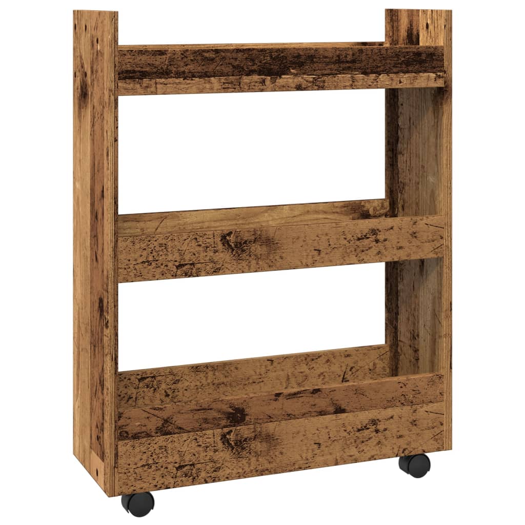 Carrello Stretto a 3 Livelli Legno Antico in Truciolato