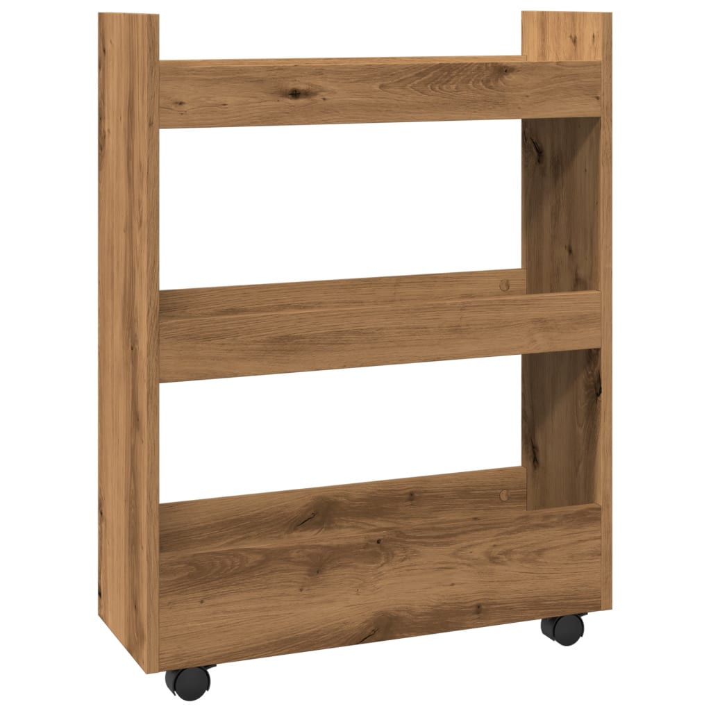 Carrello Stretto a 3 Livelli Rovere Artigianale in Truciolato - homemem39