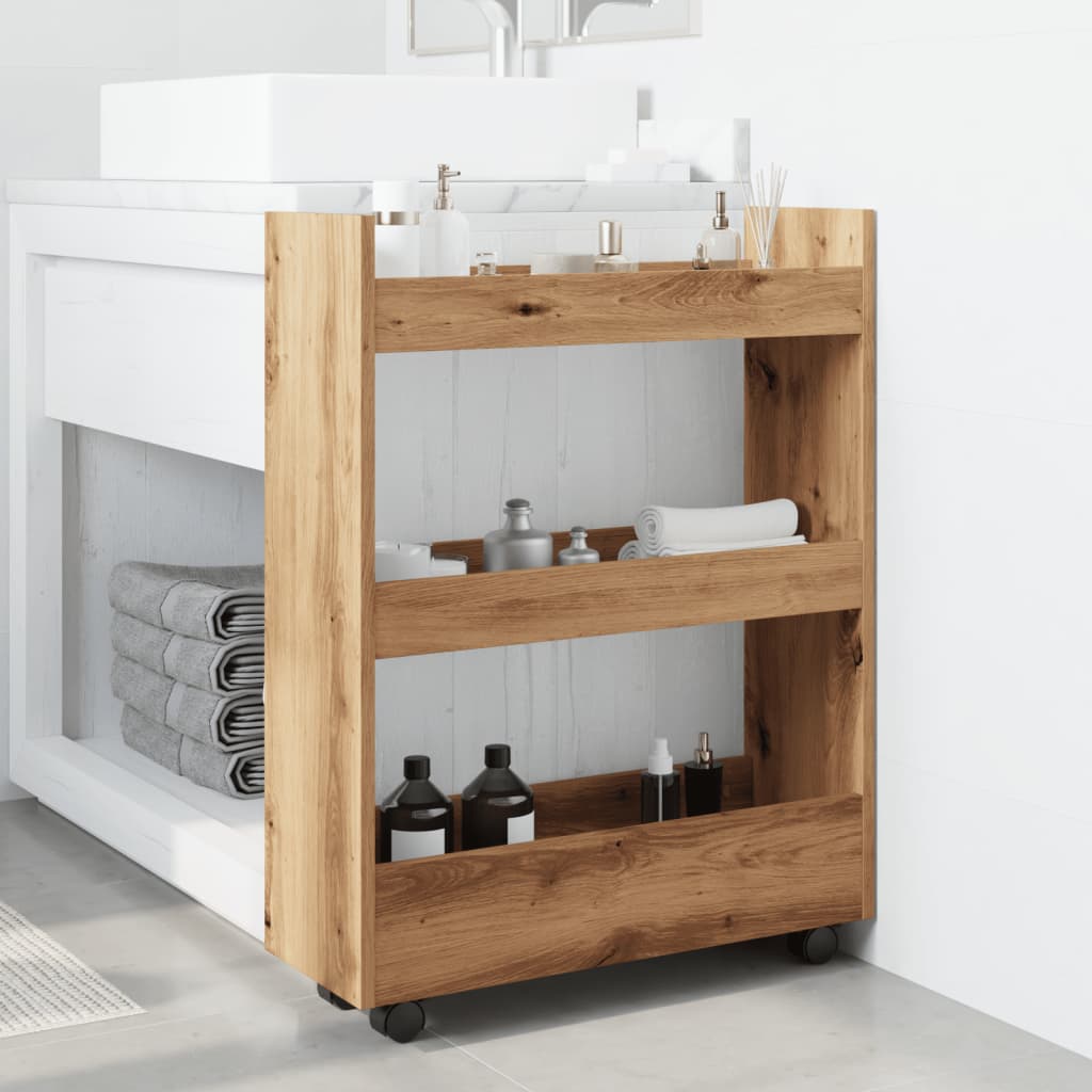 Carrello Stretto a 3 Livelli Rovere Artigianale in Truciolato - homemem39