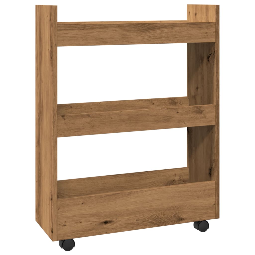 Carrello Stretto a 3 Livelli Rovere Artigianale in Truciolato - homemem39
