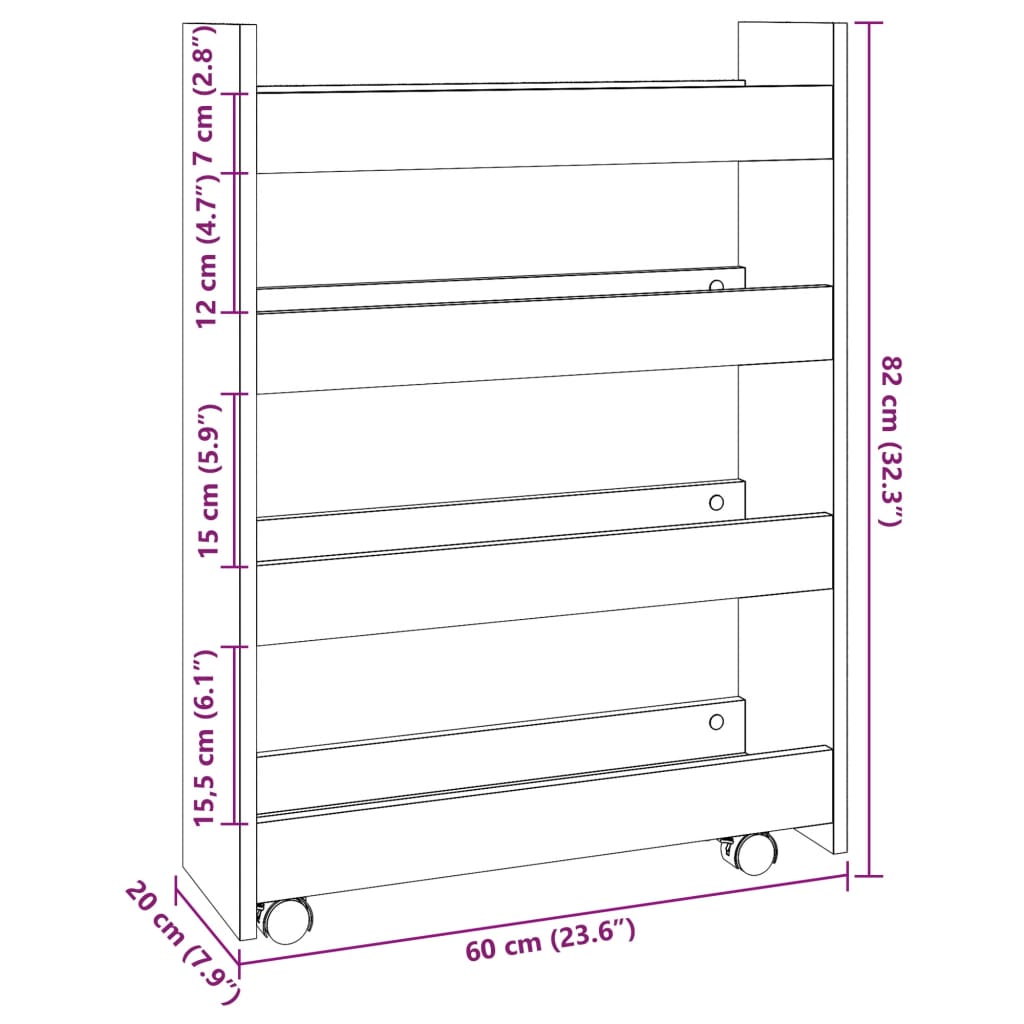 Carrello Stretto a 4 Livelli Rovere Fumo in Truciolato - homemem39