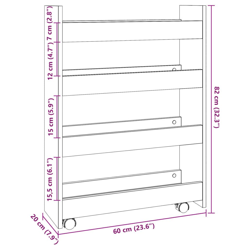 Carrello Stretto a 4 Livelli Legno Antico in Truciolato - homemem39