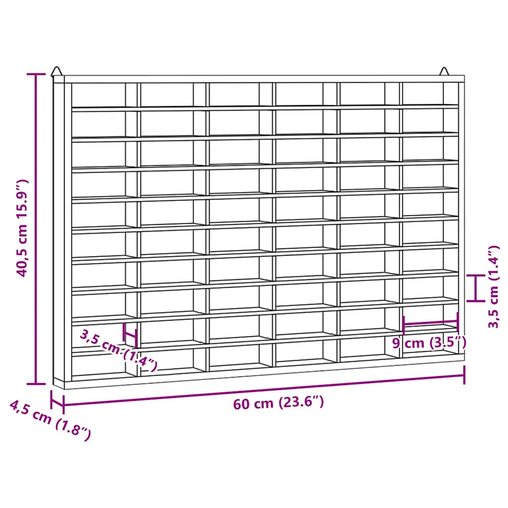 Vetrina da collezione in legno con 60 scomparti 60x4,5x40,5cm | homemem39
