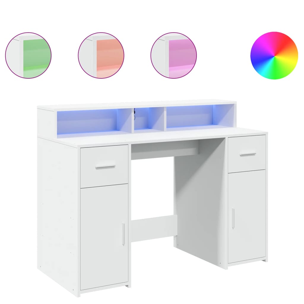 Scrivania con Luci LED Bianca 120x55x91 cm in Truciolato - homemem39