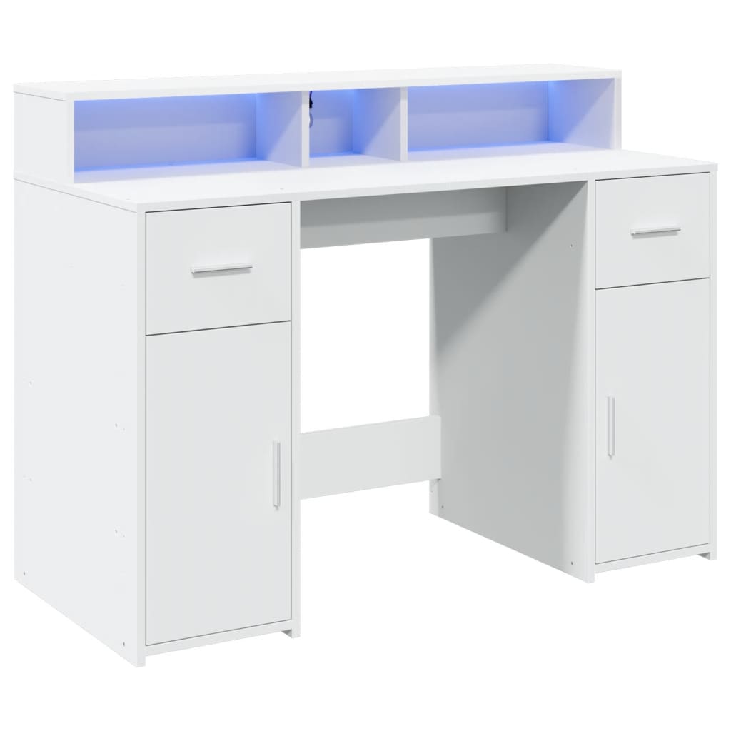 Scrivania con Luci LED Bianca 120x55x91 cm in Truciolato - homemem39