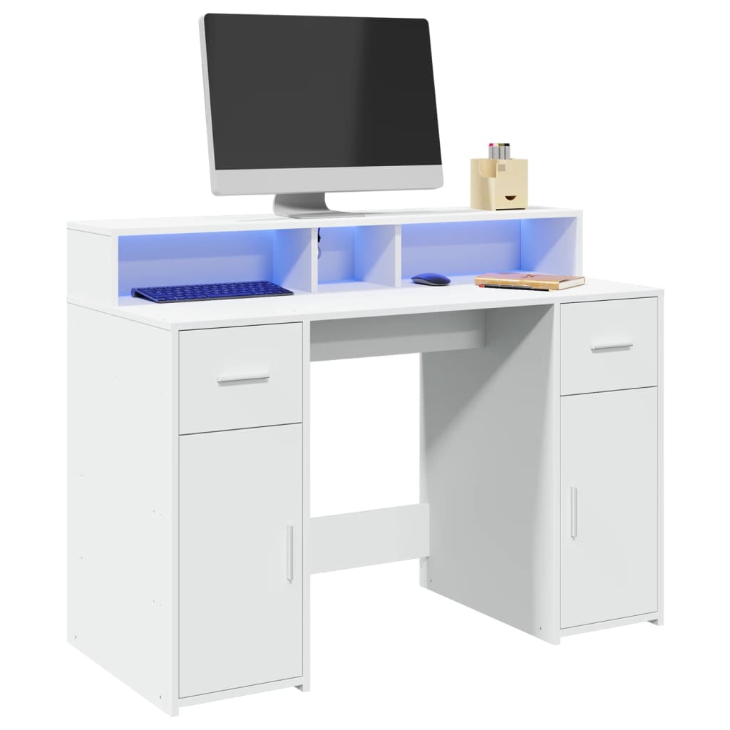Scrivania con Luci LED Bianca 120x55x91 cm in Truciolato - homemem39