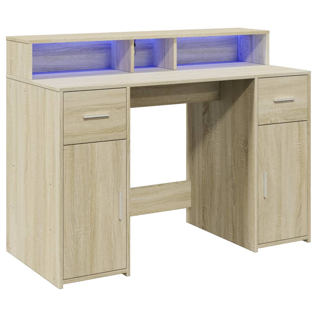Scrivania con Luci LED Rovere Sonoma 120x55x91cm in Multistrato - homemem39