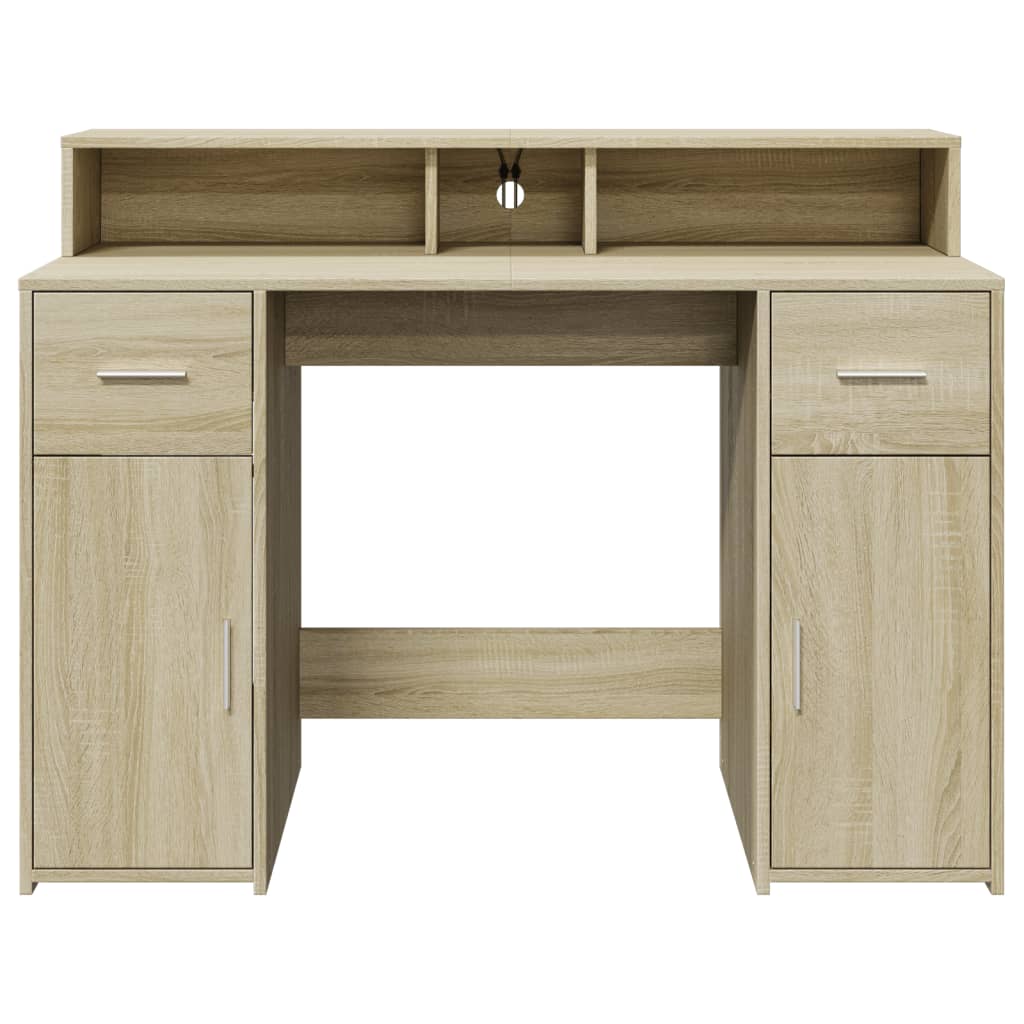 Scrivania con Luci LED Rovere Sonoma 120x55x91cm in Multistrato - homemem39