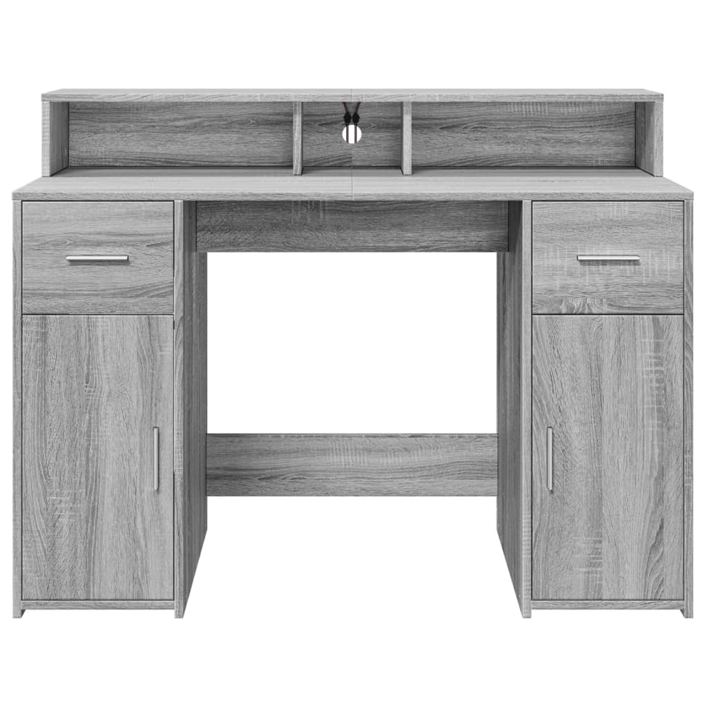 Scrivania con Luci LED Grigio Sonoma 120x55x91cm in Multistrato - homemem39