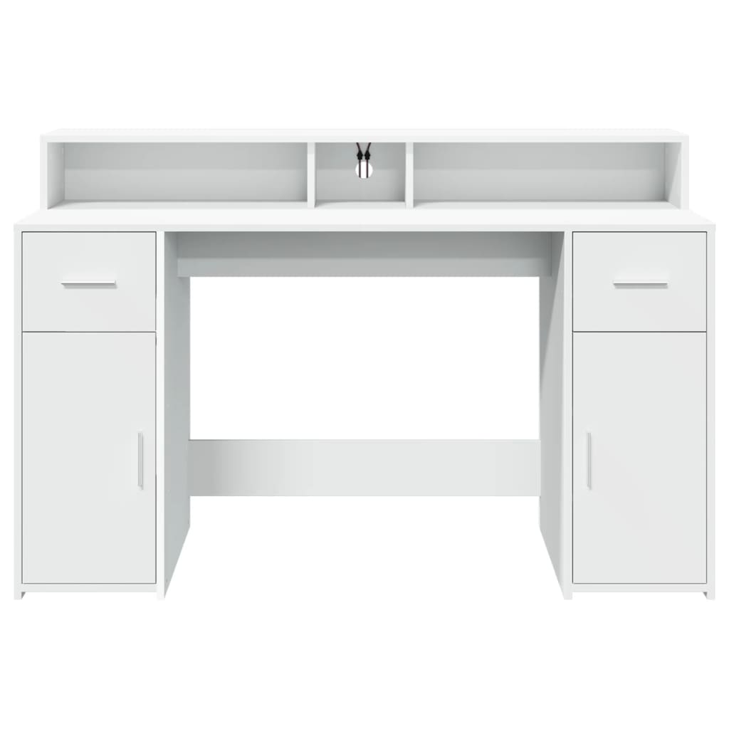 Scrivania con Luci LED Bianca 140x55x91 cm in Legno Multistrato - homemem39