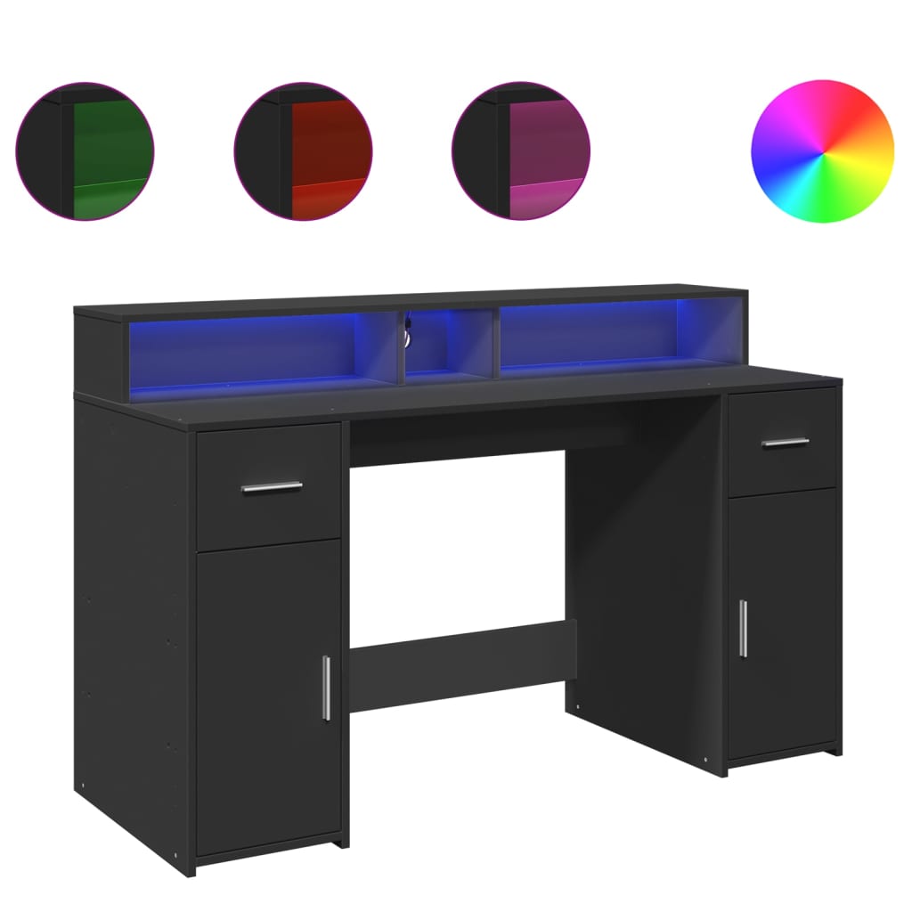 Scrivania con Luci LED Nera 140x55x91 cm in Legno Multistrato - homemem39