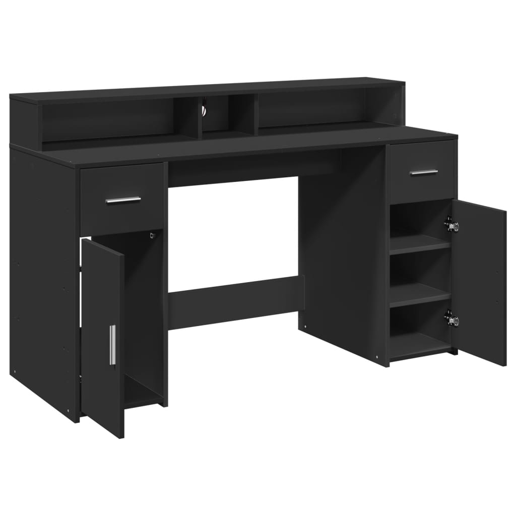 Scrivania con Luci LED Nera 140x55x91 cm in Legno Multistrato - homemem39
