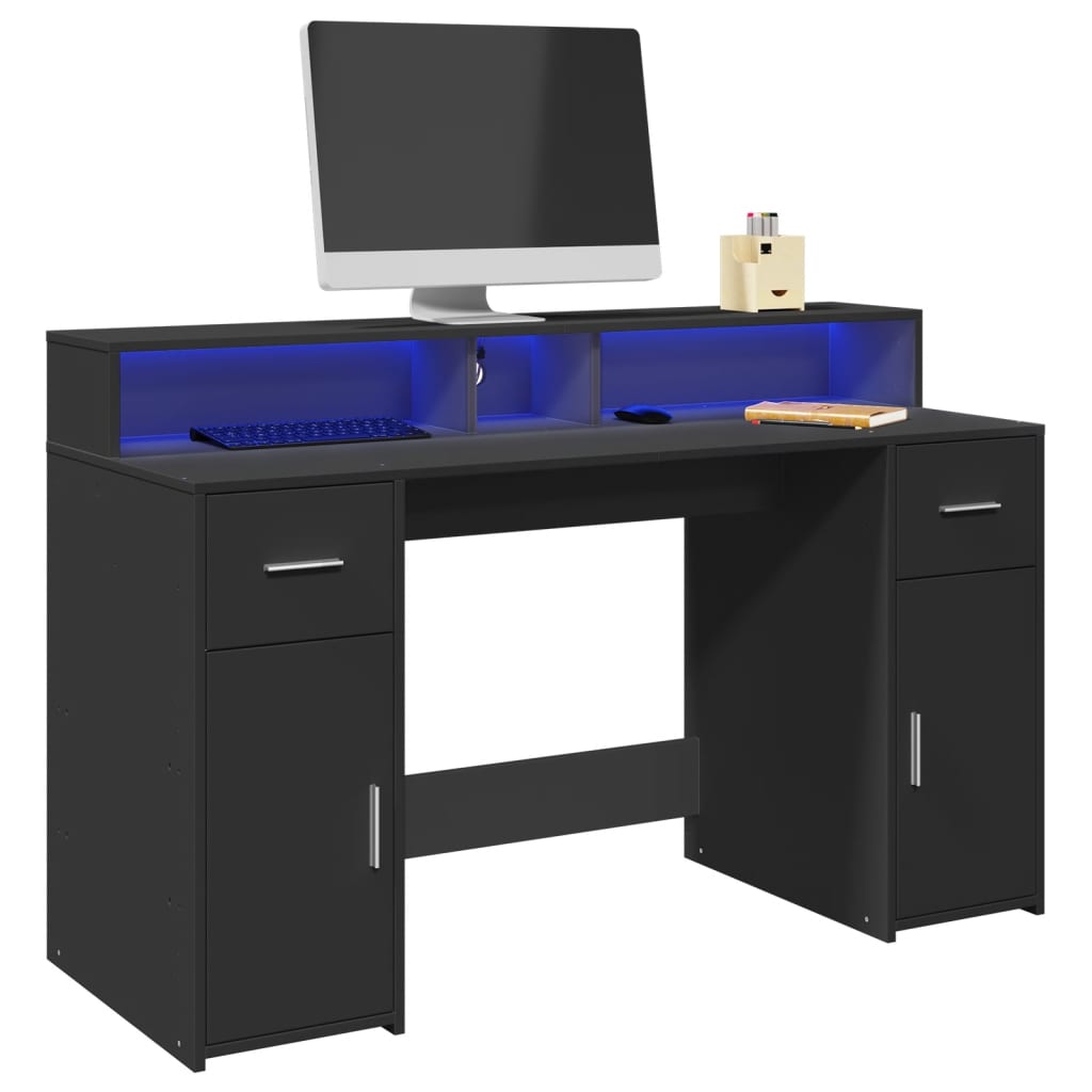 Scrivania con Luci LED Nera 140x55x91 cm in Legno Multistrato - homemem39