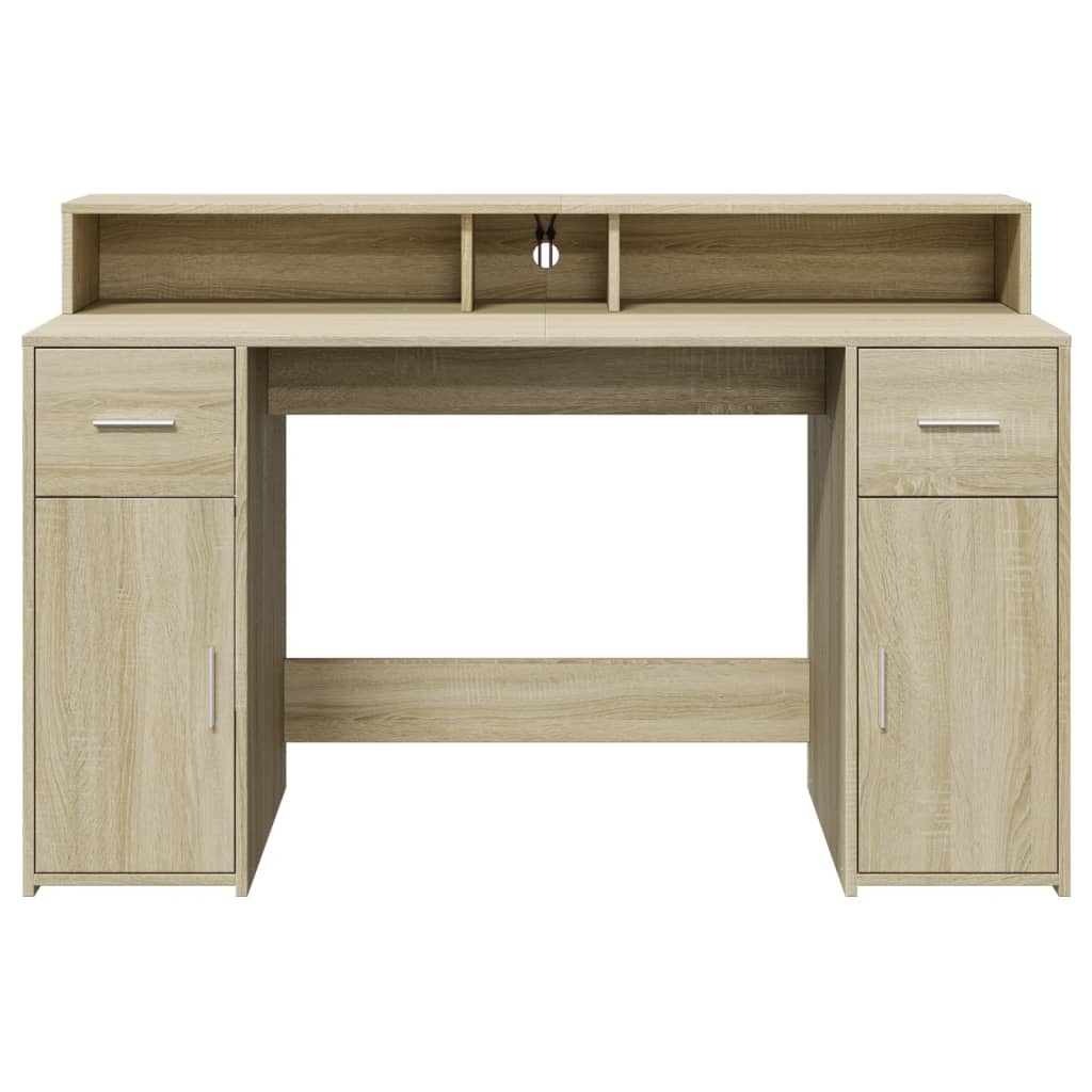 Scrivania con Luci LED Rovere Sonoma 140x55x91cm in Multistrato - homemem39