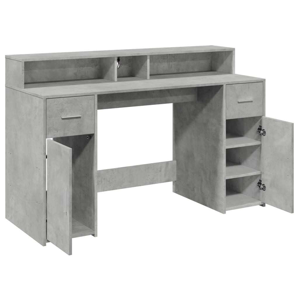 Scrivania con Luci LED Grigio Cemento 140x55x91 cm Multistrato - homemem39