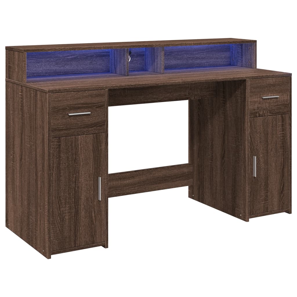 Scrivania con Luci LED Marrone Rovere 140x55x91 cm Multistrato - homemem39