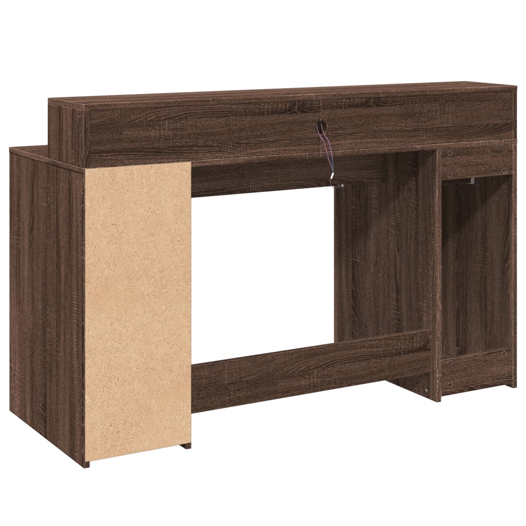 Scrivania con Luci LED Marrone Rovere 140x55x91 cm Multistrato - homemem39
