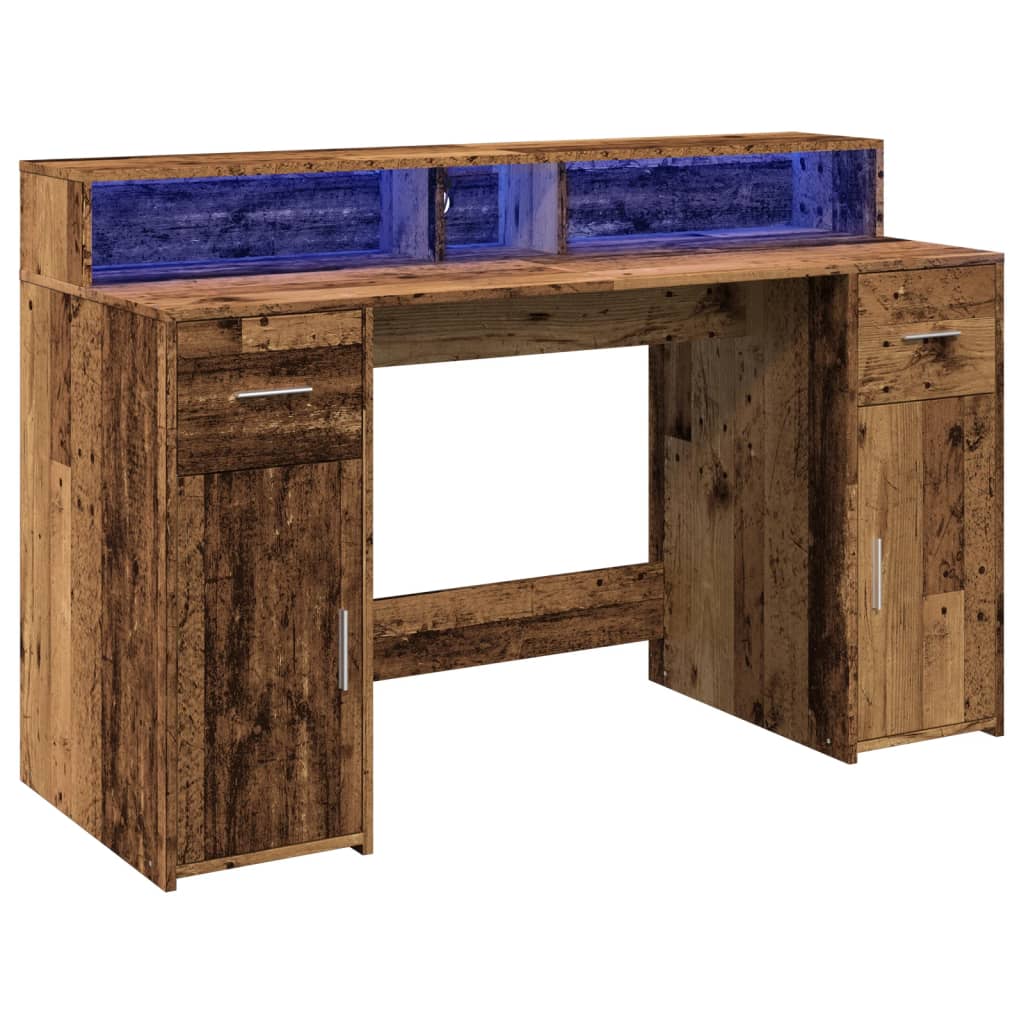 Scrivania con Luci LED Legno Antico 140x55x91 cm in Multistrato - homemem39